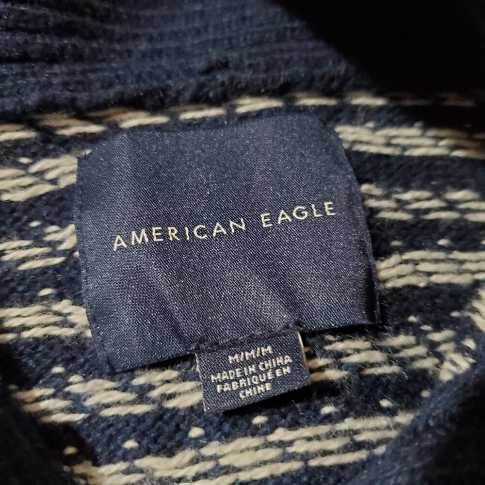 American Eagle Outfitters Women's M Wool Blend Navy Blue Knit Shawl Neck Sweater - Picture 6 of 9